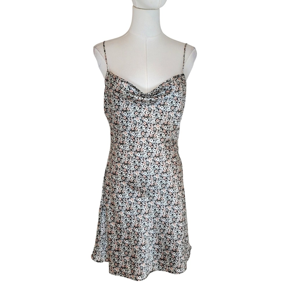 Abercrombie & Fitch Cowl Neck Satin Floral Mini Sundress S Cottagecore Romantic - Picture 2 of 8